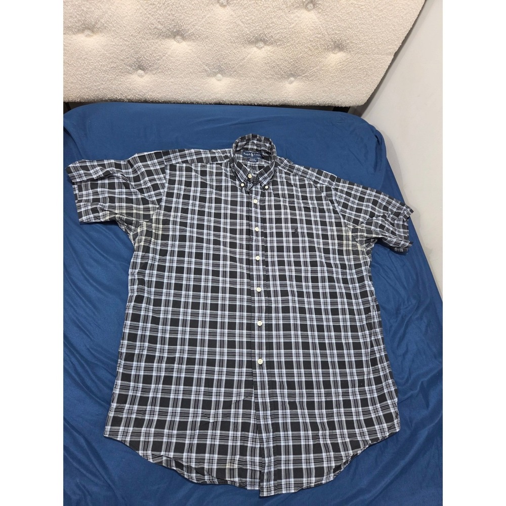 Ralph Lauren Blake Mens XL Short Sleeve Plaid Button Down Shirt Black Blue